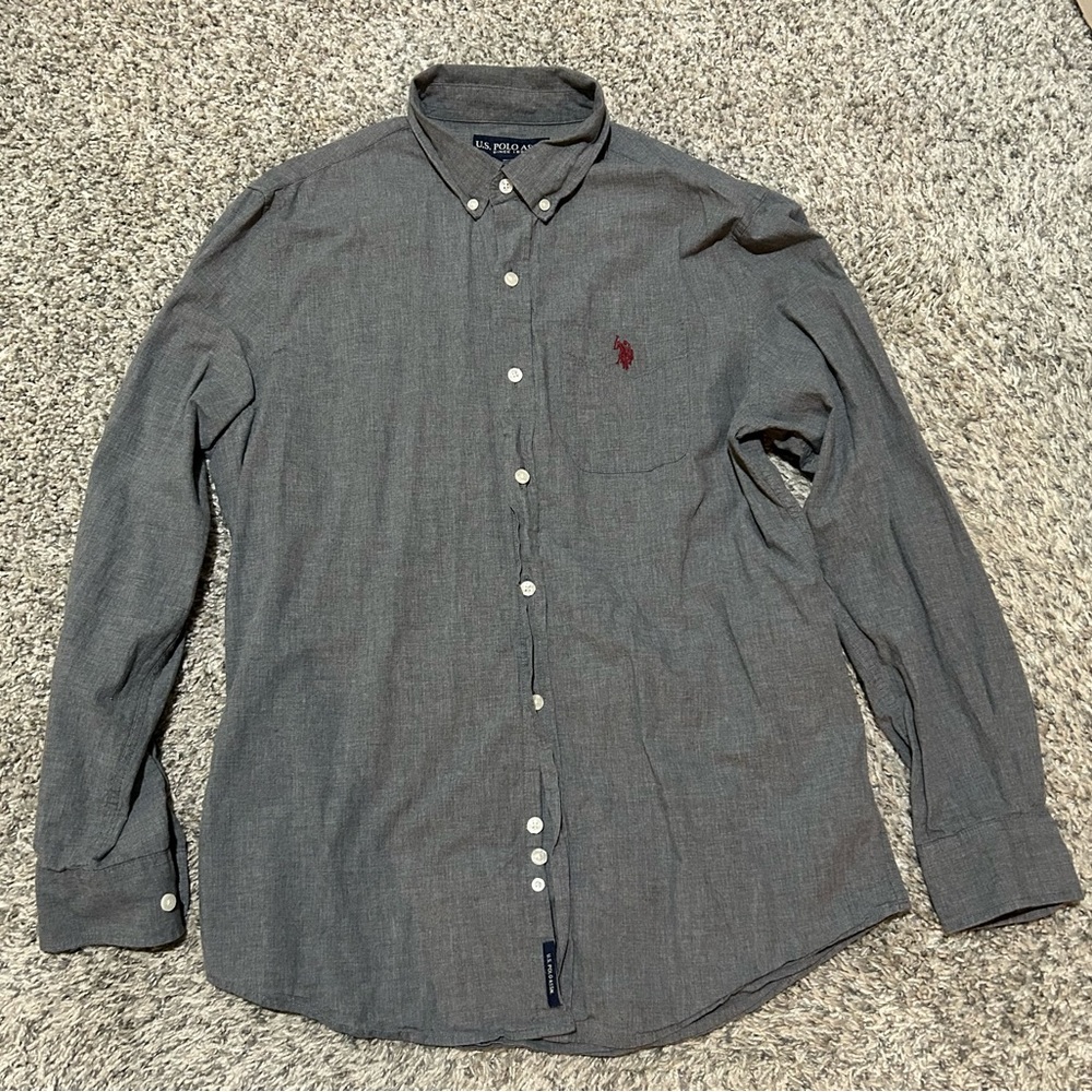 US Polo Assn. Grey Button Up Shirt Men’s Medium Cotton